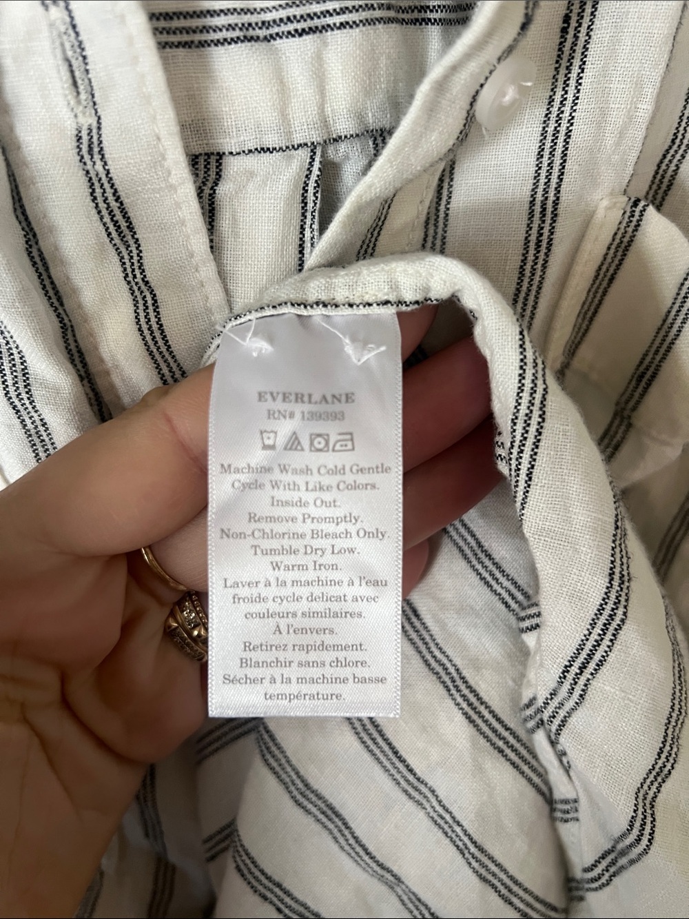 Everlane Oversized White & Gray Black Vertical Stripe Button-Down Linen Shirt M - Picture 4 of 7